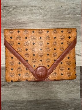 MCM Cognac Logo Envelope Clutch